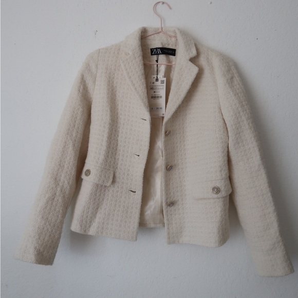 Chic ZARA cream textured blazer -XS - Picture 1 of 3